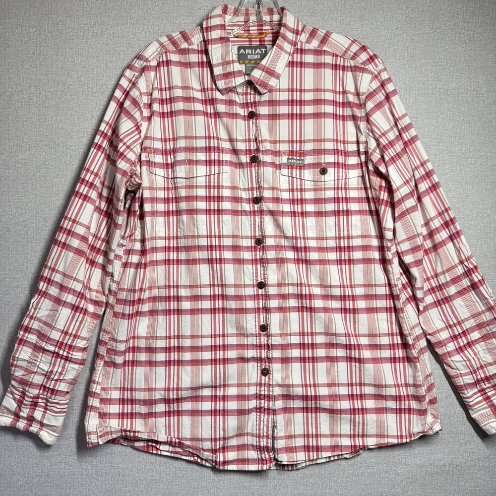 Ariat Shirt Womens XL Red Plaid Rebar Made Tough Roll Tab Long Sleeve Top